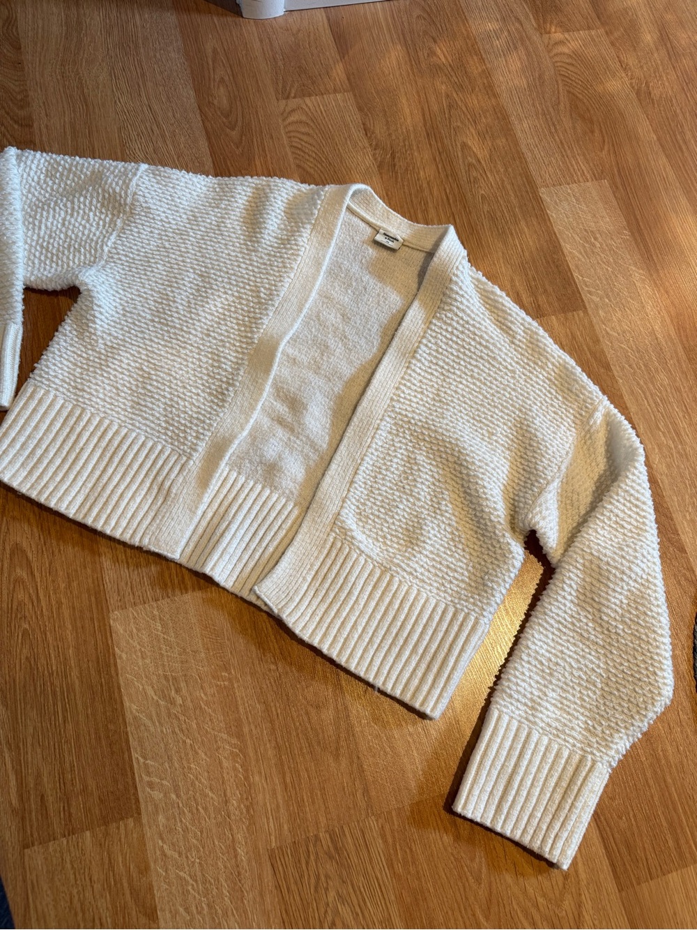 Abercrombie & Fitch Cream Textured Open-Front Cropped Cardigan